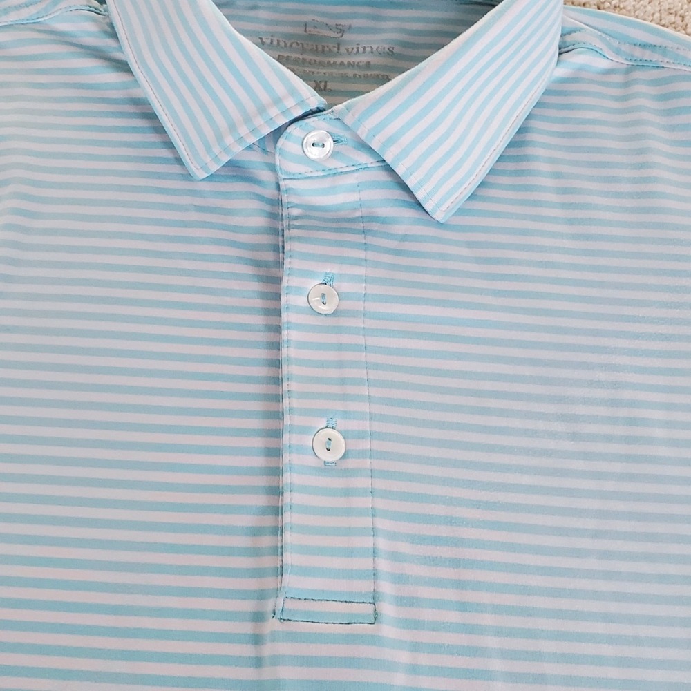 Vineyard Vines Men's Polo Shirt Size‎ XL Blue White Striped Short Sleeve